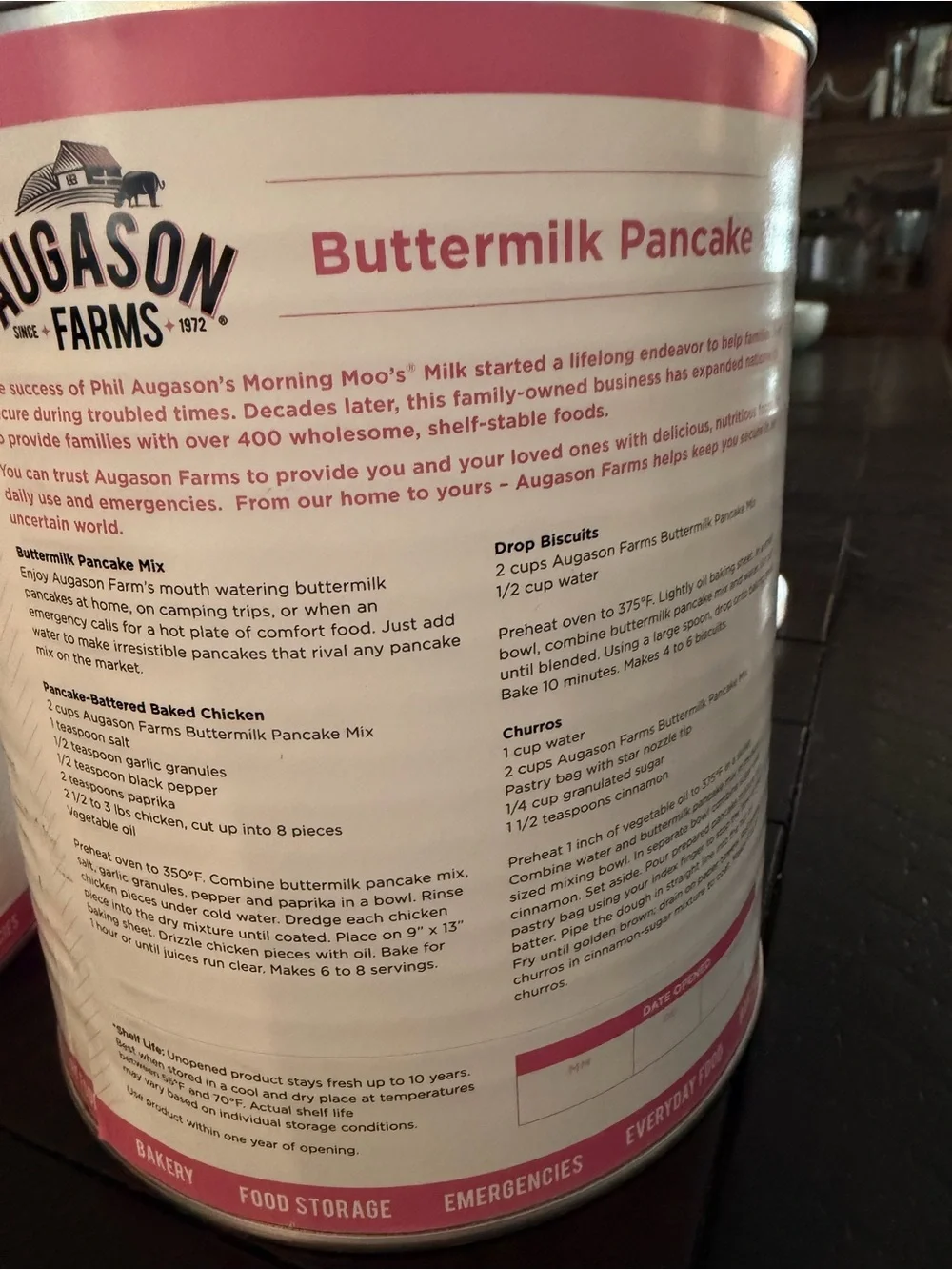 2 Augason Farms Buttermilk Pancake Mix 2 #10 cans